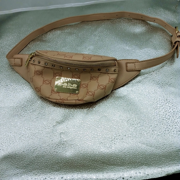 BeBe Los Angeles - Beige & Pink signature Fanny Pack with Bling - Picture 1 of 10